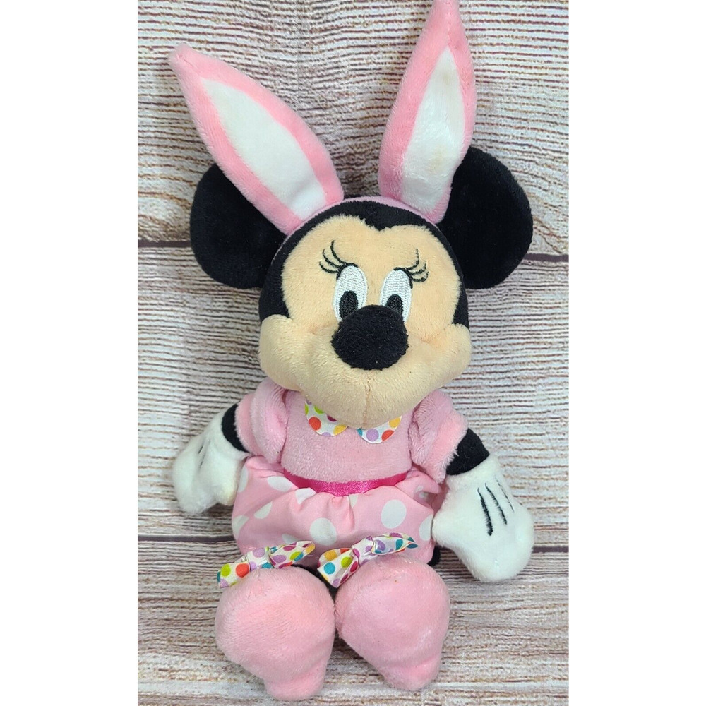 Disney Baby Plush Easter Minnie Mouse Stuffed Animal Toy Pink Black White 9"